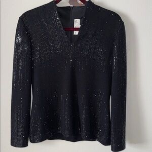 St. John Black Sequin Long Sleeve Top